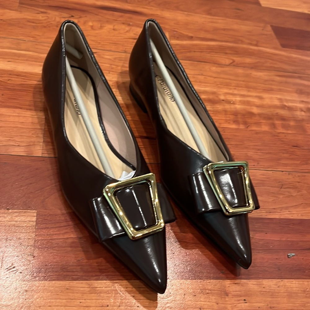 NWT C.Paravano ,Trapezoidal Metal Tie Flats (Aida) Claret 7.5 - Picture 2 of 7
